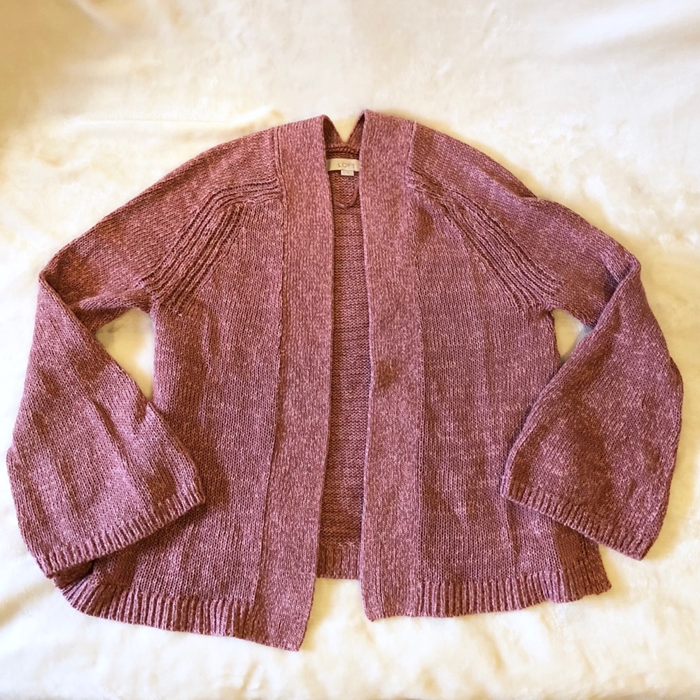 LOFT Pink Bell Sleeve Cardigan Sweater
